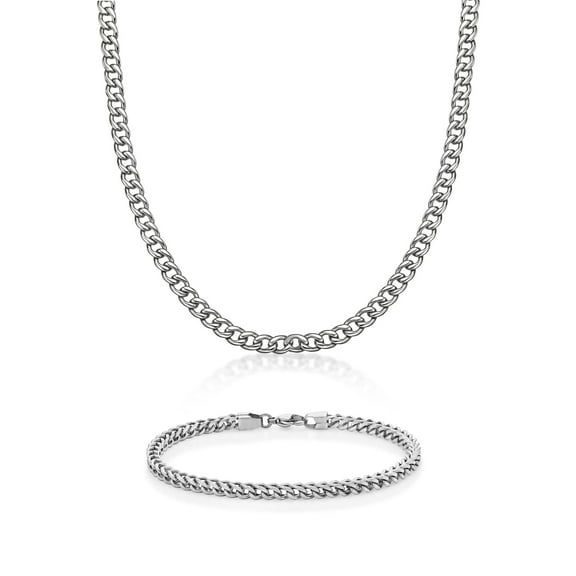 Metro Jewelry Stainless Steel Thick Curb Necklace and Bracelet Set for Men 24 and 9 Inches Long 7.5 mm Wide Jewelry Set