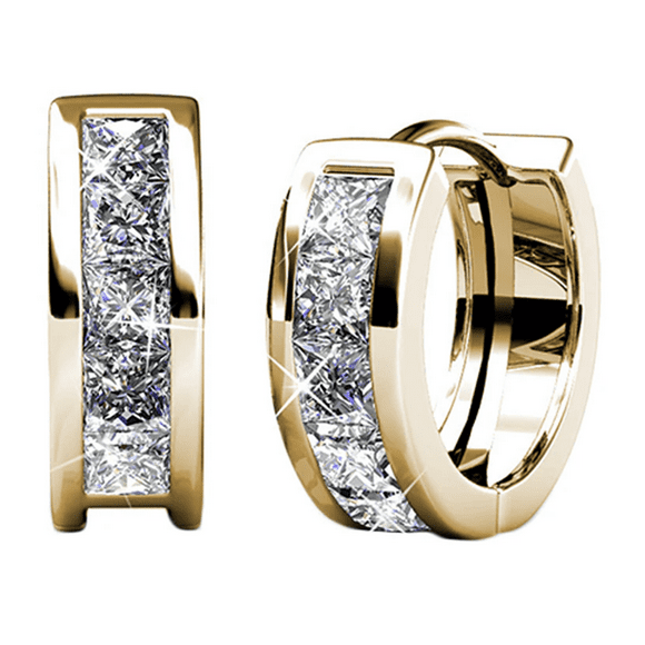 Cate & Chloe Giselle 18k Yellow Gold Plated 15mm Hoop Earrings with Swarovski Crystals for Women