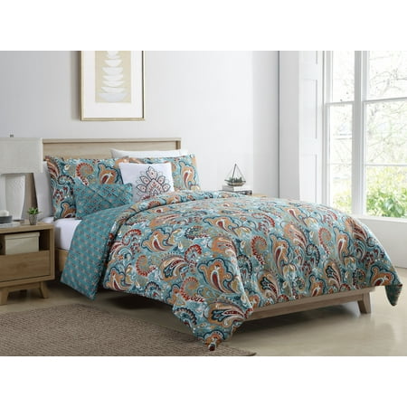 Vcny Home Candice Reversible Paisley Duvet Cover Set King Blue
