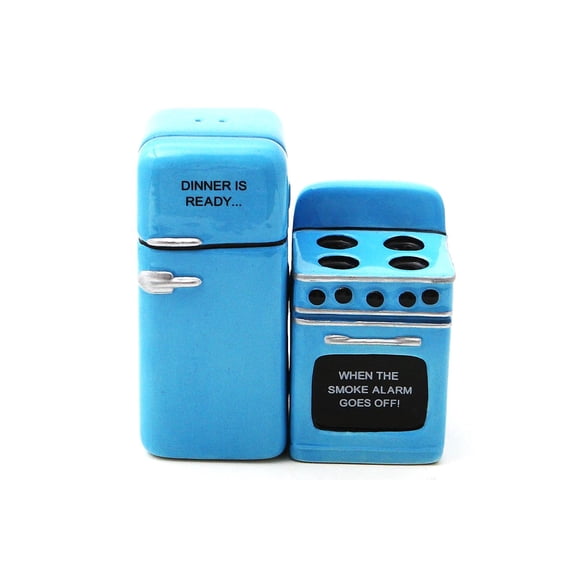 Pacific Trading Retro Fridge and Stove Dinner is Ready Magnetic Ceramic Salt and Pepper Shakers