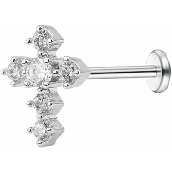 Crystal Cross Labret Cartilage Monroe Helix Stud Earring Stainless Steel Cubic Zirconia Faith Blessed Prayer 16G Tragus Sleeper Studs Lip Nose Ring Dainty Body Piercing Jewelry Gifts