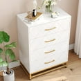 thumbnail image 5 of TROPOW Dressers & Chests of Drawers,4 Drawer Dresser Wooden Bedside Storage Bedroom Triple Dresser Bedside Dresser for Storage Modern Dresser with Gold Handles White, 5 of 7