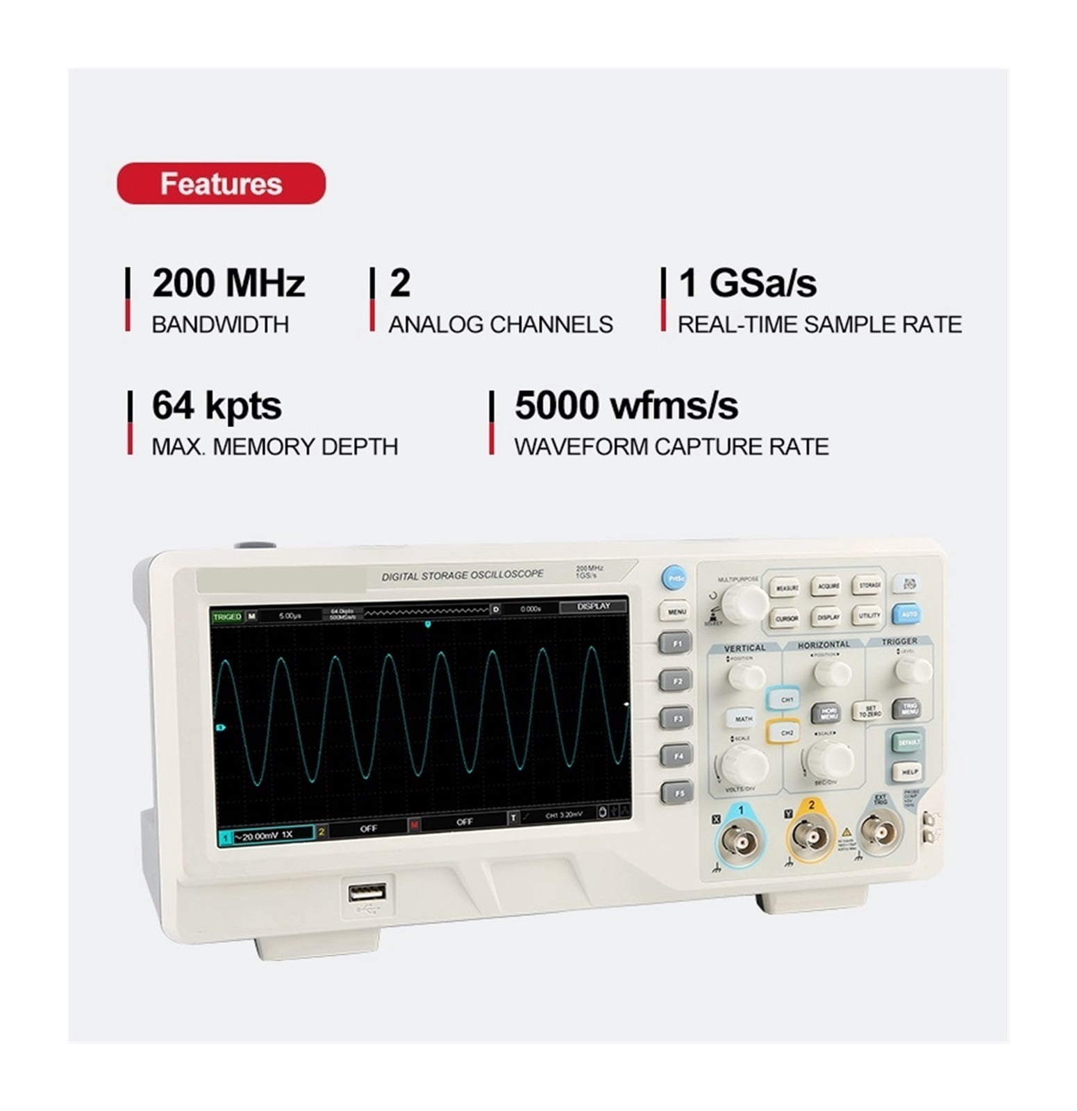 Digital Oscilloscope USB UTD2202 Dual Channel 200Mhz 1G Sampling Rate High Voltage Probe Portable Osciloscopio ,Professional Designed