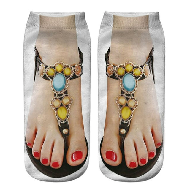 Socks 3D Pattern Sandals Print Socks Running Socks Women Personality Low Ankle Sports Socks