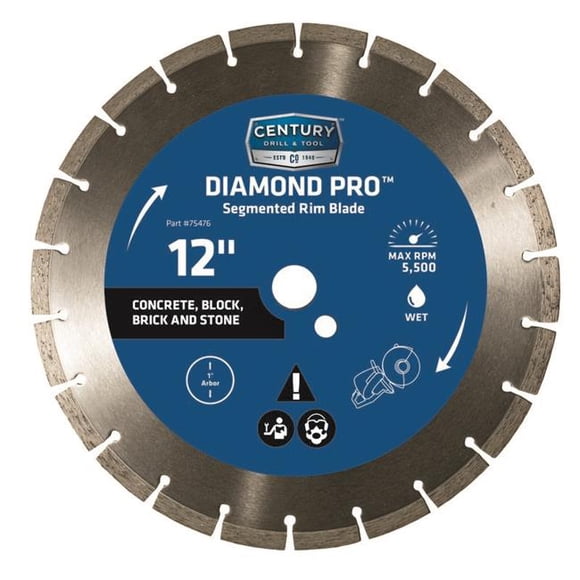 Century Drill & Tool 2005706 12 in. dia. x 1 in. Diamond Segmented Rim Diamond Saw Blade