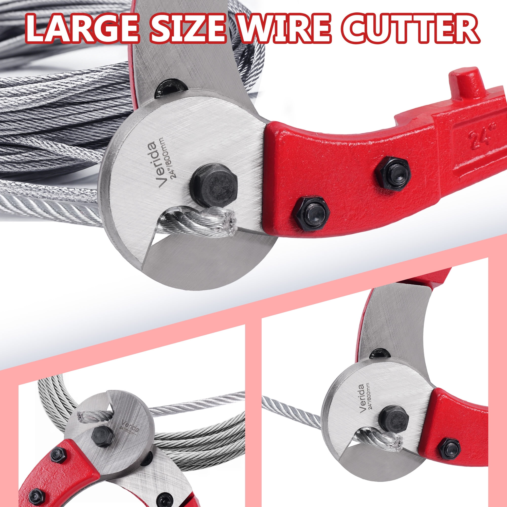 Wire Cutters 18 inch, Industrial-Grade Heavy Duty Wire Rope Cutter, Chrome Vanadium Steel, Hardness 65 HRC. for Stainless Steel Wire and Hard Wire Ropes, Red