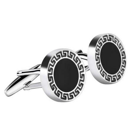 - Vintage Mens Circle Wedding Party Birthday Gift Novelty Shirt Cuff links Cufflinks - Silver/Black