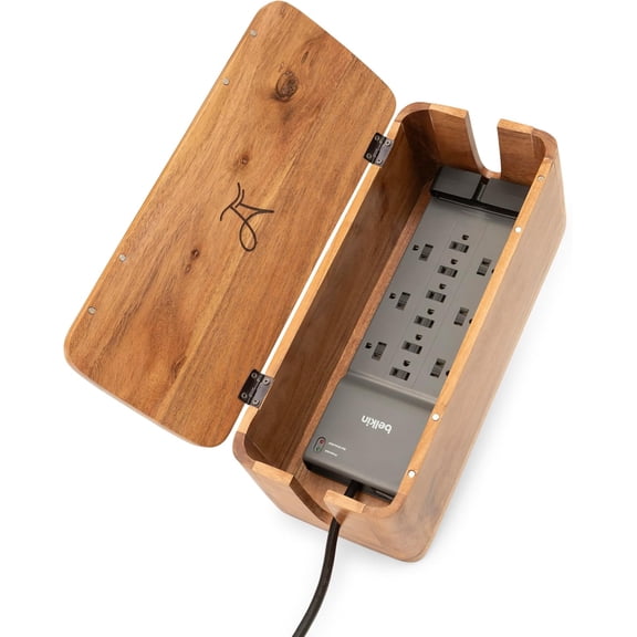 Extra Large Cable Management Box - Acacia Wood - Cable Organizer Box and Power Strip Box for Electrical Cord Management - Hide Desk Cord and Floor Cables - Wire Storage and Organization for Cords