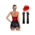 thumbnail image 3 of iiniim Women Tuxedo Bodysuit Fringe Latin Dance Leotard with Gloves Hat Ballroom Dancewear A Red XXL, 3 of 7