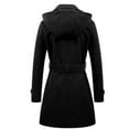 thumbnail image 3 of Fnooota Womens Peacoats, Double Breasted Work Hooded Mid Long Trench Coat Black Size 2XL, 3 of 4