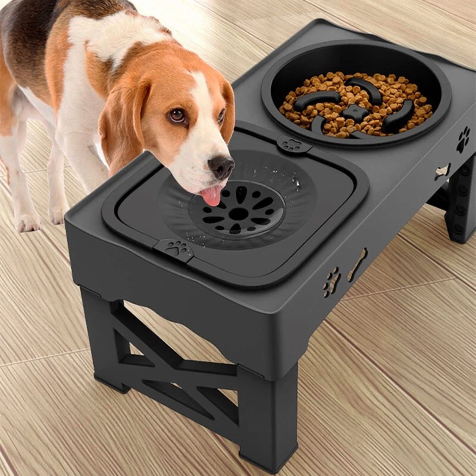 LUOLAX 2-in-1 Elevated Slow Feeder Dog Bowls, 4 Height Adjustable Raised Dog Bowl Stan