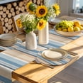 thumbnail image 4 of Blue Brown Beige Round 13 Inch Placemats Set of 6, Boho Farmhouse Abstract Stripes Art HeatResistant Non Slip Place Mats for Dining Table, Wipeable Braided Kitchen Table Mats for Housewarming, 4 of 9
