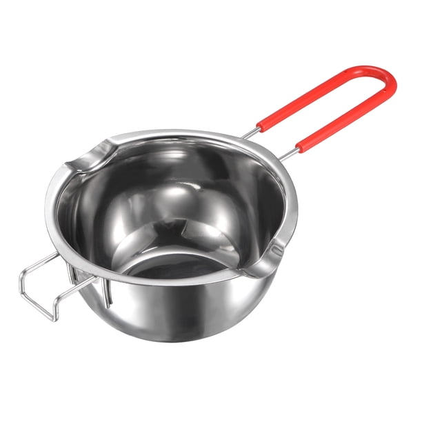 Uxcell 600ml 304 Acero Inoxidable Olla Doble con Mango Rojo Resistente al Calor