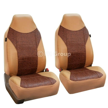 FH Group Highback Textured Leather Seat Covers for Sedan, SUV, Van, Truck, Two Highback Buckets, Tan