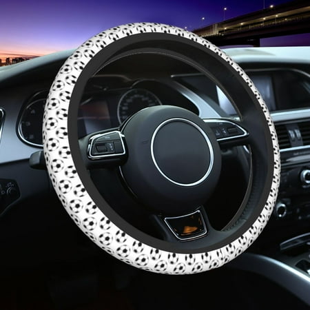Elastic Steering Wheel Cover white soccer balls football Stretch Thickening Car Steering Wheel Cover Women Men Steering Wheel Protector Universal 15 in