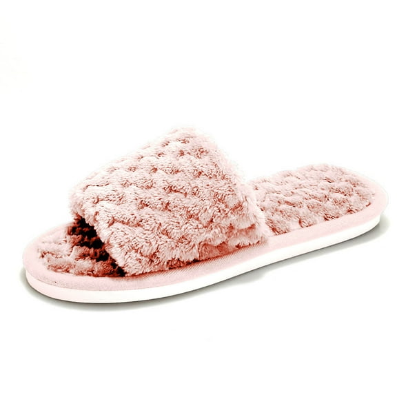 Slippers for Women,Plush Open-Toe Slippers Flat Bottom Warm Cozy Indoor Non- Soft Home Footwear for Winter Comfort,Womens Slippers,Pink,6.5