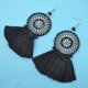 thumbnail image 4 of 1 par de pendientes de , pendientes colgantes con flecos étnicos bohemios, negro/rojo Zulema Pendientes de borlas trenzadas étnicas, 4 of 8