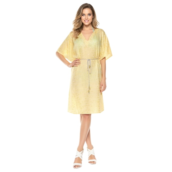 HAPPY BAY Women's Loose Caftan Mini Loungewear House Dress Tunics 2X-3X Lemon Glacier_AC839