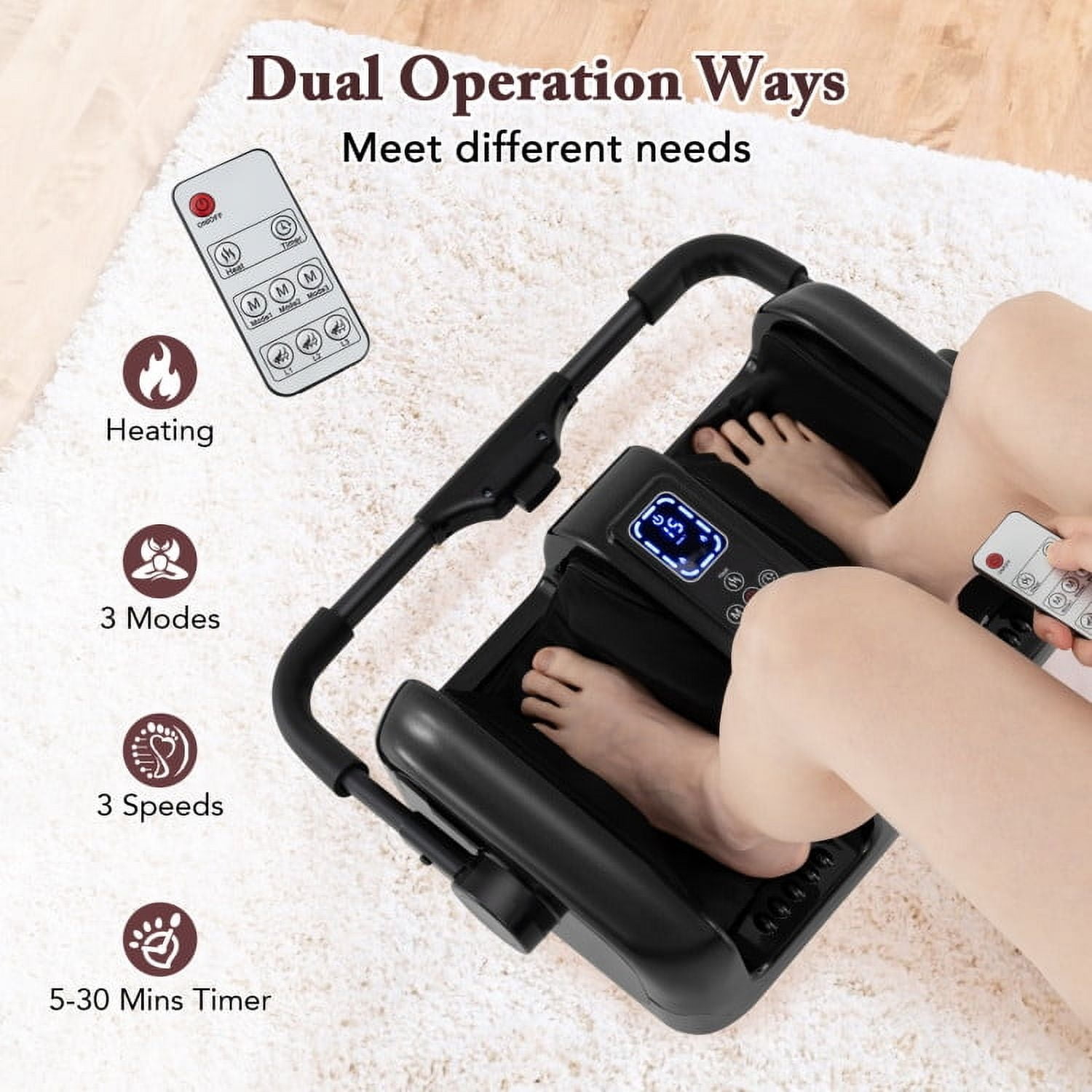 Barara King Foot Massagers,Foot Relaxation,Foot and Calf Massager with Heat Shiatsu Deep Kneading Rolling Smart Electric Leg Massager-Black