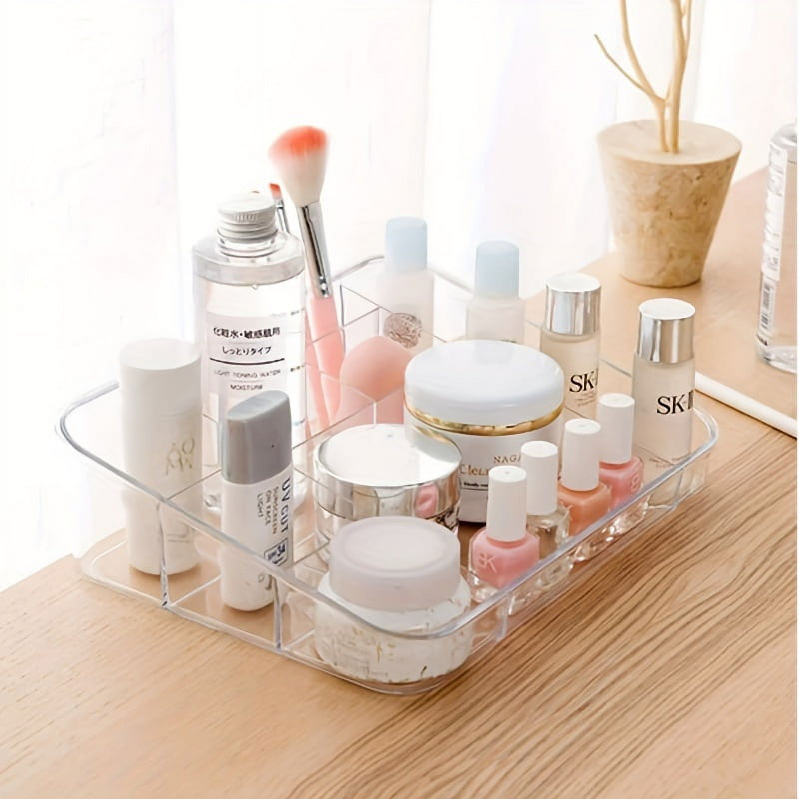 SUNFICON Makeup Organizer Tray Brush Holder Cosmetic Display Case Storage Box for Vanity Countertop Bathroom Drawers, 8 Compartments, Crystal Clear Acrylic - image 3 of 9
