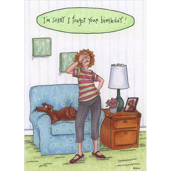 Oatmeal Studios Forgetful Woman Hand on Head Funny / Humorous Belated Birthday Card