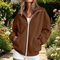 thumbnail image 2 of Axiiglly Hoodies for Women, Full Zip Up Lapel Long Sleeve Jacket with Pockets, Solid Brown Athletic Sweatshirts S-2XL, L, 2 of 8