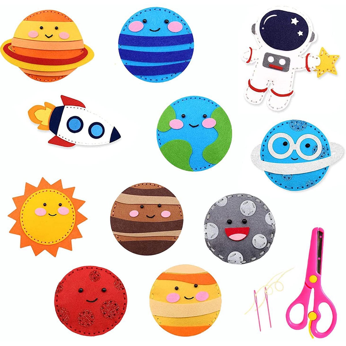 CiyvoLyeen Space Sewing Kit for Kids Solar System DIY Activity Kids Felt Craft Supplies for Girls and Boys Educational Beginners Sewing Set of 11