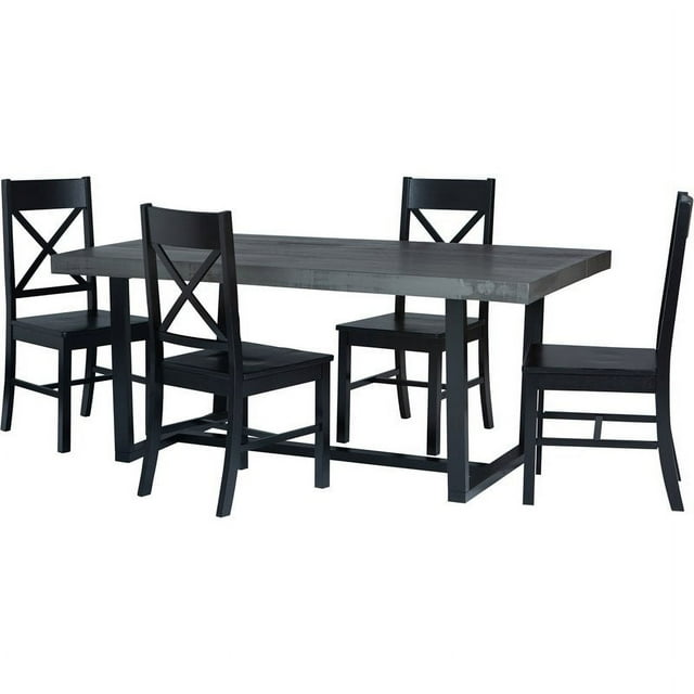 5-Piece Farmhouse Two-Tone Design Dining Set in Gray/Black