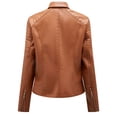 thumbnail image 2 of Previn Women's Faux Leather Jacket Motorcycle Long Sleeve Thick Fitted Outerwear Winter PU Coat Biker Moto Short Snow Fashion Umber Small, 2 of 5