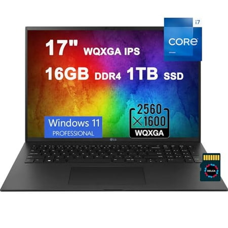 LG Gram 17 Business Lightweight Laptop | 17" WQXGA IPS | 13th Gen Intel 12-Core i7-1360P | 16GB DDR4 1TB SSD | Backlit Thunderbolt4 USB4 HDMI Long Battery Life Win11Pro Black + 32GB MicroSD Card