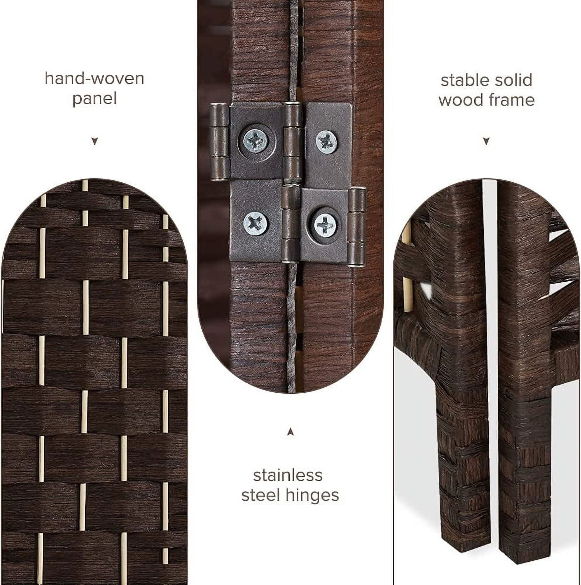 Jostyle 6ft Tall Room Divider with Hand-Woven Design, 4-Panel Folding Privacy Screen Freestanding Mocha