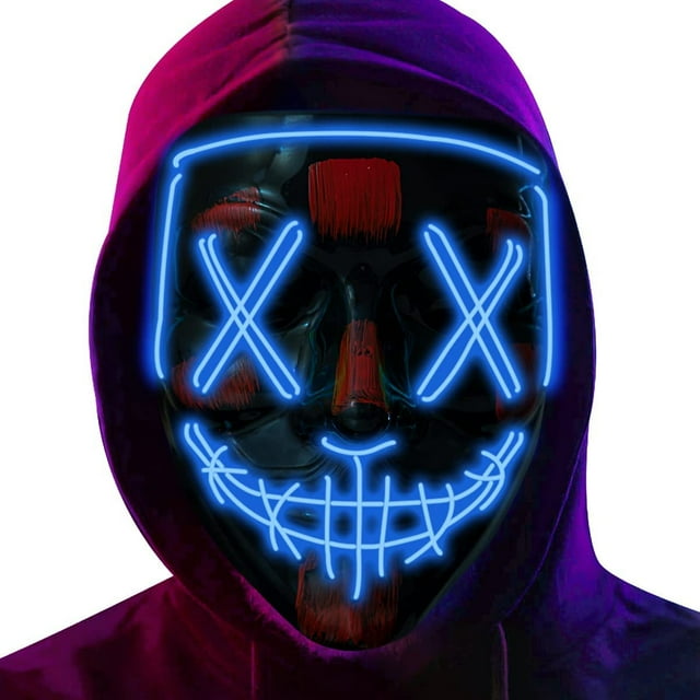 Máscara de Halloween con luces LED para Festivales, Cosplay, disfraces de Halloween, fiestas de máscaras, Carnaval, regalos (Azul)