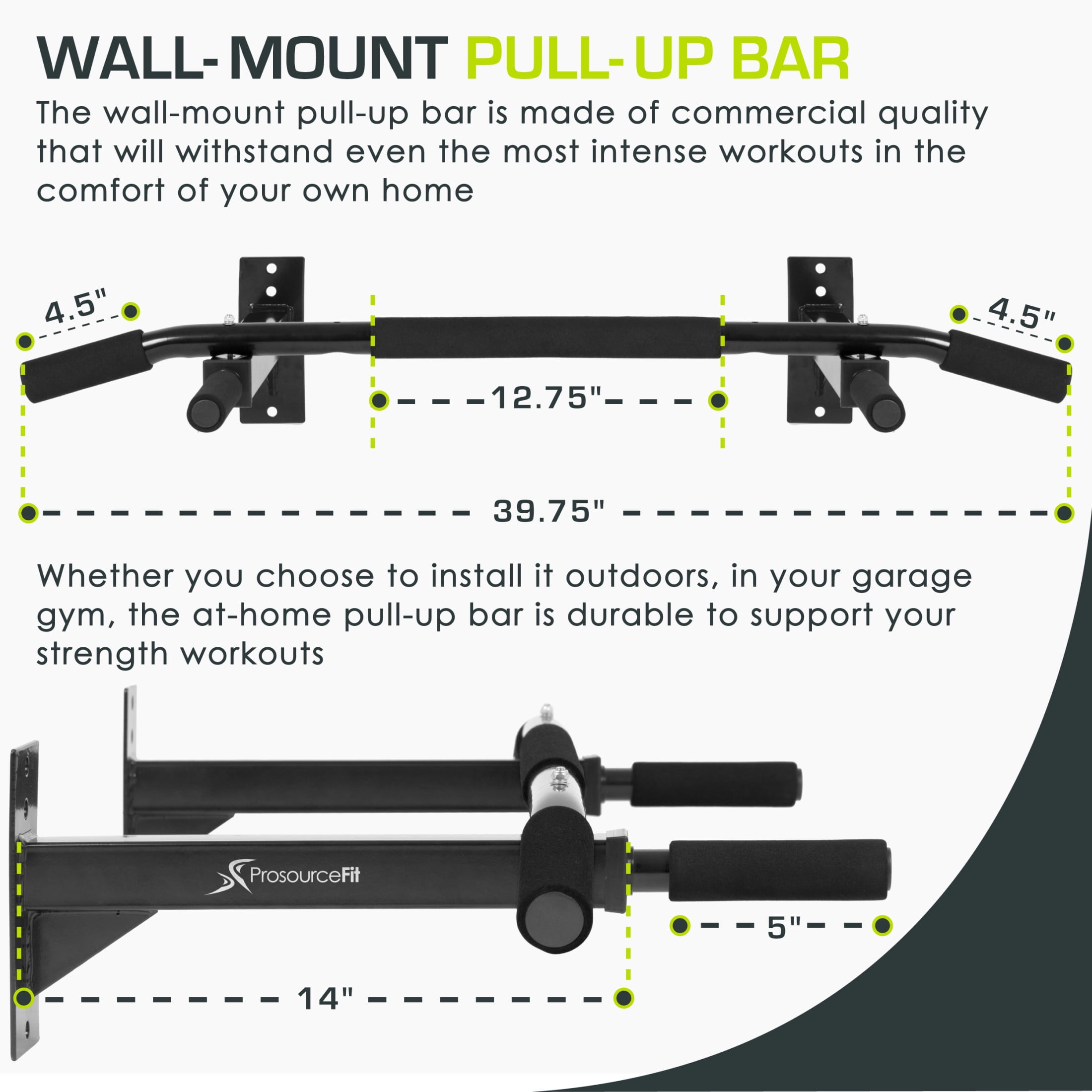 ProsourceFit Heavy Duty Wall Mounted Pull Up Chin Up Bar with Commercial Quality for Home Workout 300 lb. Capacity Walmart