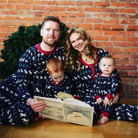 

Pudcoco Christmas Family Pajamas Set Cartoon Elk Print Long Sleeve Crew Neck Tops + Elastic Long Pants