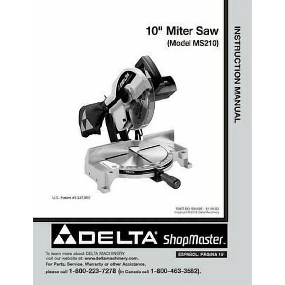 Instruction Manual ONLY for Delta Shopmaster MS210 10" Miter Saw Instruction Manual REPRINT