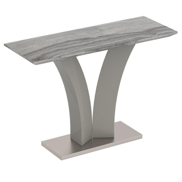 Console contemporaine en similimarbre et acier inoxydable – grise