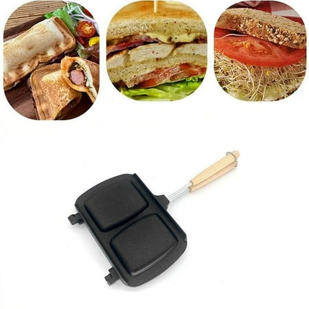 

Double Sided Sandwich Pan Aluminum Alloy Sandwich Maker Pan Nonstick With Removable Handles for Small Kitchen