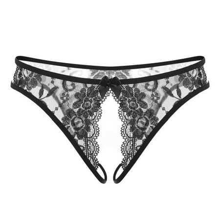 

XMNZMH Sexy Women Panties Lace Underwear Hot Transparent Open Crotch Lingerie Perspective Female G-string Thong Exotic Pajama Accessory(Black)