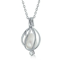 Bling Jewelry Womens Bridal Necklace Teardrop Pearl Birdcage Pendant in Sterling Silver for Weddings