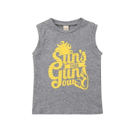 

Mioliknya Kids Summer Casual Tank Tops Grey Sleeveless Round Neck Letter Sun Print Vest