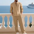 thumbnail image 2 of Migroa Mens 2 Pieces Cotton Linen Set Long Sleeve Shirts Casual Drawstring Yoga Pants Loose Fit Straight Legs Beach Trousers Summer Beach Wedding Outfits Khaki S, 2 of 7
