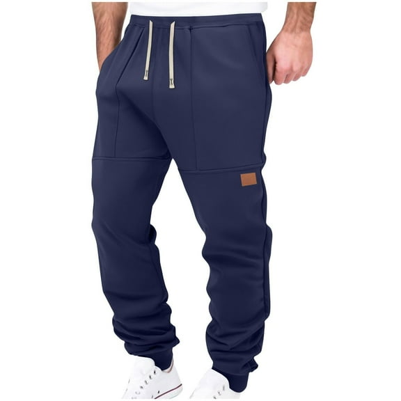 Havenre Men's Fashion Cargo Hiking Pants Relaxed Fit Drawstring Joggers Track Pants Loose Workout Sweatpants Elastic Waist Athletic Stretch Work Outdoor Trousers with Pockets Navy M