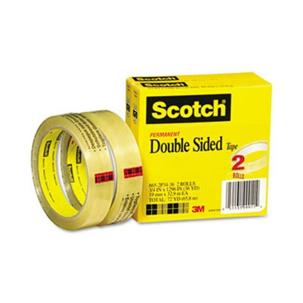 Scotch 665 - Ruban Adhésif Double Face - 0,75 Po x 108 Pi - 3 Po - transparent (pack de 2)