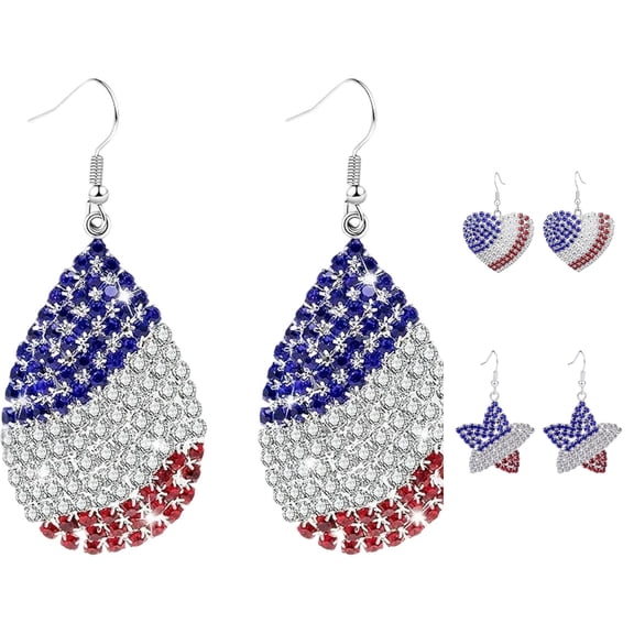 Krdevn Red White Blue Dangle Earrings American Flag Patriotic Hook Earrings Independence Day Jewelry for Women Holiday Party Accessory