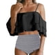 thumbnail image 1 of Top de bikini corto de dos piezas con volantes y hombros descubiertos para mujer con parte inferior estampada y recortada Adepaton FLD-2260, 1 of 4