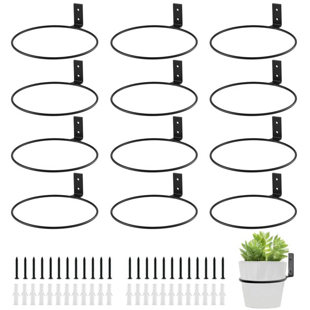 Juego de 12 anillos para macetas de 20 cm colgadores de plantas para pared ganchos de metal soportes para macetas interiores y exteriores patio