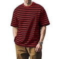 thumbnail image 2 of GceSteap Men's Loose T-Shirts Trendy Casual Striped Round Neck Short Sleeve Basic Tees 2024 Red M, 2 of 4