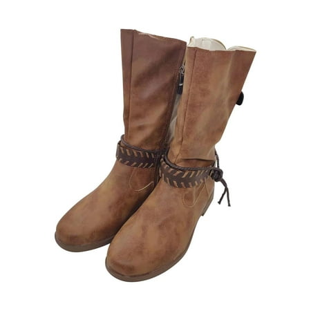 

KBKYBUYZ Women Basis Shoes Retro Western Boots Casual Warm Low Heels Mid-calf Boots Comfortable Elegant Shoes