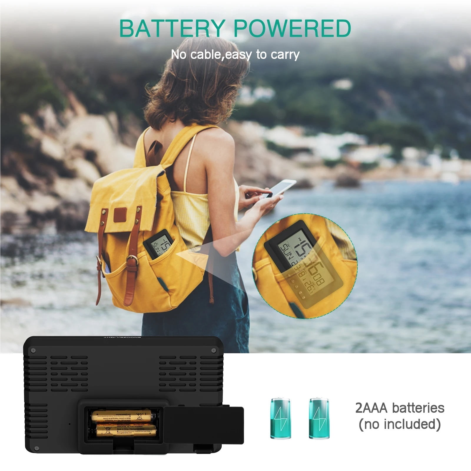 CHUNYAN Digital Alarm Clock LCD Display Travel Alarm Clock Small Digital Clock With Calendar Temperature Battery Operated Clocks