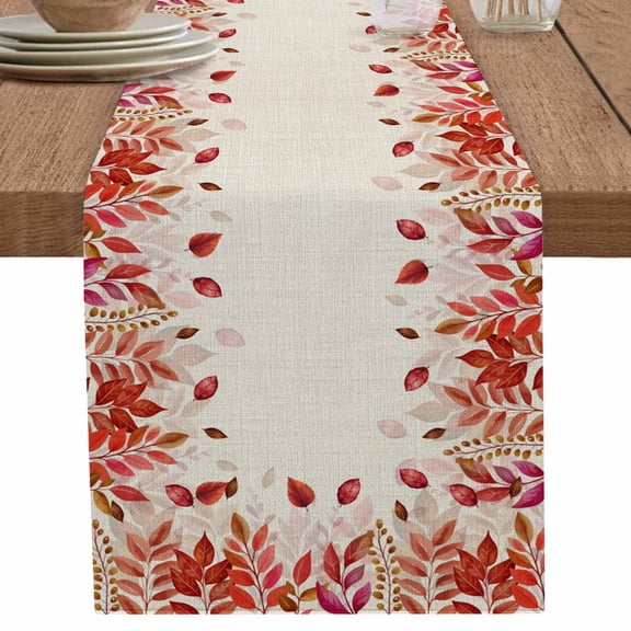 nqOlkjepod Red Leaf Table Runner 60 Inches Long Farmhouse Dress Scarves, Fall Plant Country Vintage Watercolor Beige Dining Tablerunner for Coffee Table/Kitchen Island/Party Décor, 13" x 60"